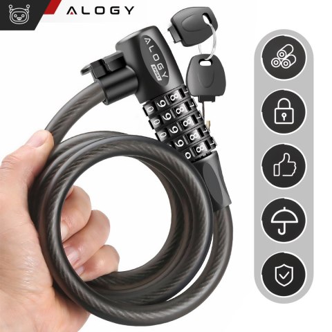 Zapięcie do roweru blokada rowerowa mocna linka 120cm zabezpieczenie rowerowe na kod szyfr kluczyk Alogy czarny