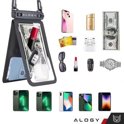 Etui wodoodporne wodoszczelne IPX8 na telefon 6.7" podwójne Case futerał Alogy Waterproof Czarne