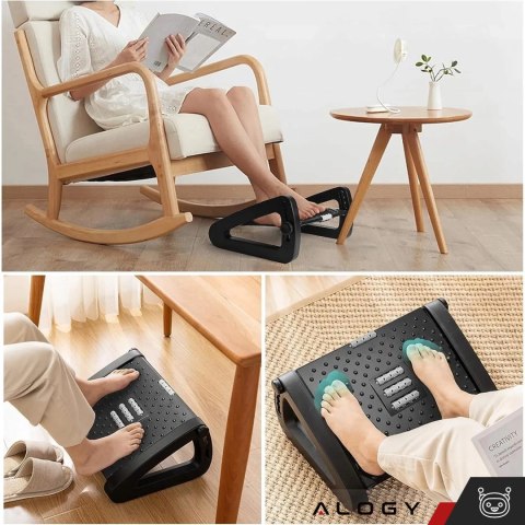 Podnóżek biurowy podstawa pod stopy nogi do pracy biura masaż stóp regulowany regulacja wysokości Alogy czarny