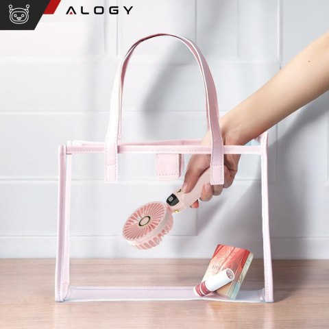 Wentylator wiatrak wiatraczek ręczny biurkowy Alogy bezprzewodowy przenośny do ręki z uchwytem różowy