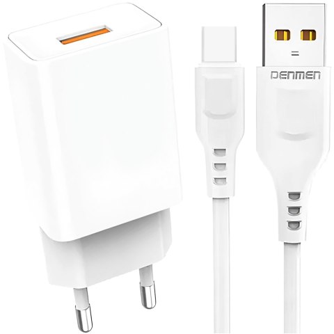 Ładowarka sieciowa USB + kabel USB-C typ C 1m do iPhone 15 szybka 2.4A 12W Denmen Biała