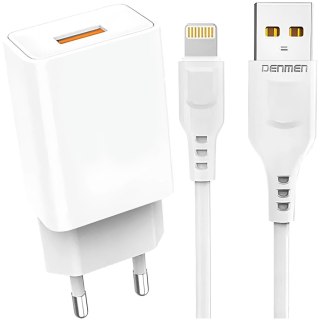 Ładowarka sieciowa USB + kabel USB - Lightning do iPhone 1m szybka 2.4A 12W Denmen Biała