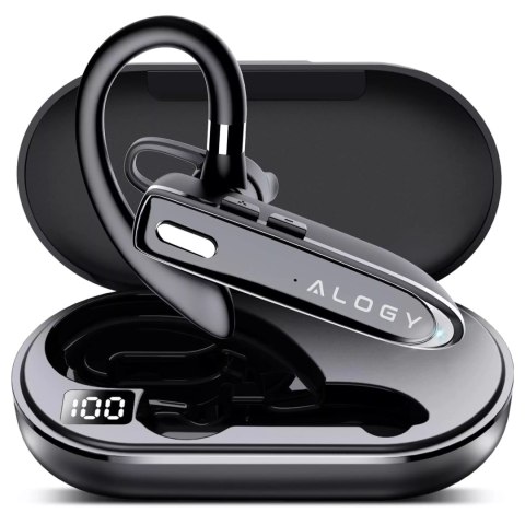 Słuchawka Bezprzewodowa Bluetooth 5.1 dla kierowcy 12H rozmów zestaw z etui ładującym zestaw słuchawkowy Alogy Czarna