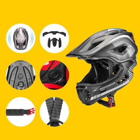 Kask rowerowy dziecięcy z odpinaną szczęką Rockbros TT-32SBTG-M rozmiar M - szary