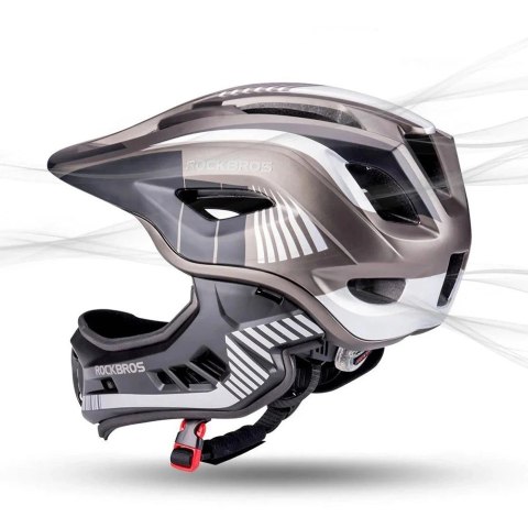 Kask rowerowy dziecięcy z odpinaną szczęką Rockbros TT-32SBTG-M rozmiar M - szary