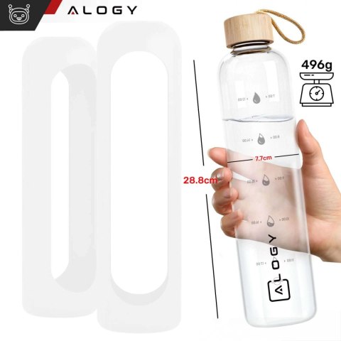 Butelka szklana duża bidon na napoje do picia Alogy Miarka motywacyjna 1l 1000ml etui silikonowe Biała