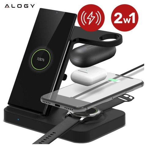 Ładowarka indukcyjna Qi 15W do iPhone Apple AirPods bezprzewodowa 2w1 Stacja dokująca Czarna