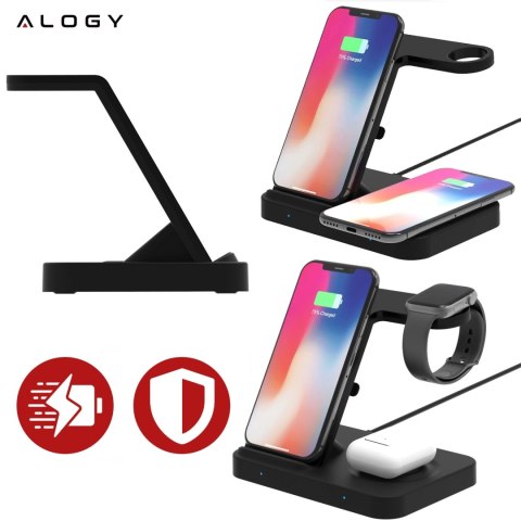 Ładowarka indukcyjna Qi 15W do iPhone Apple AirPods bezprzewodowa 2w1 Stacja dokująca Czarna