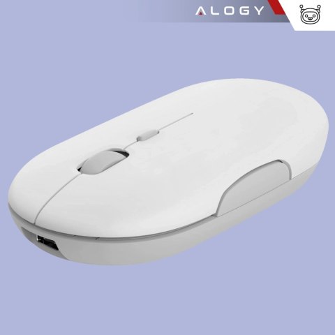 Myszka bezprzewodowa Alogy mysz ergonomiczna mała do laptopa PC bluetooth 2.4GHz cicha biała