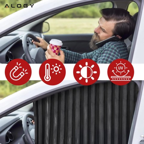 Osłona Magnetyczna kurtyna roleta na szyby przednie boczne do auta samochodu przeciwsłoneczna ochrona UV Czarna [2szt]