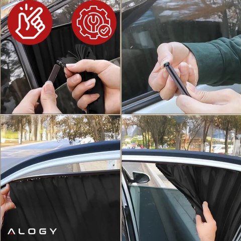 Osłona Magnetyczna kurtyna roleta na szyby przednie boczne do auta samochodu przeciwsłoneczna ochrona UV Czarna [2szt]