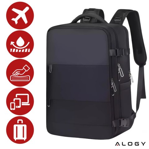 Plecak na laptopa męski damski podróżny na walizkę bagaż do samolotu pracy szkoły 45x30x20cm Alogy Unisex Czarny