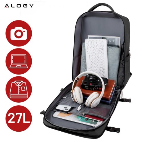 Plecak na laptopa męski damski podróżny na walizkę bagaż do samolotu pracy szkoły 45x30x20cm Alogy Unisex Czarny