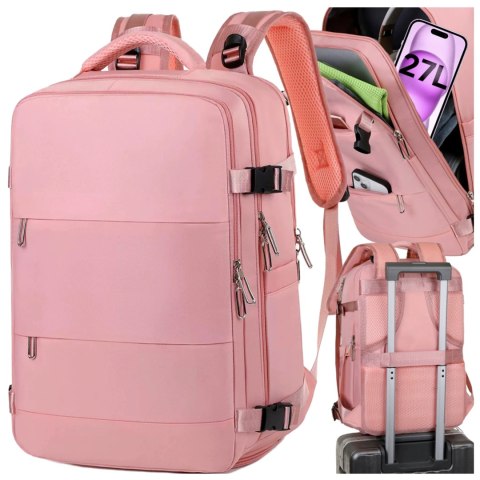 Plecak podróżny do samolotu Bagaż do SAMOLOTU 45x30x20 Wizzair Rayanair pracy szkoły Alogy Różowy