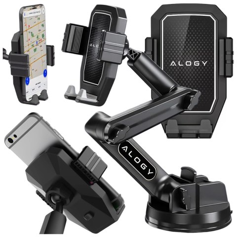 Uchwyt samochodowy na telefon 7.2" do tira busa ciężarówki koparki samochodu Długi 43cm na szybę kokpit Alogy Czarny