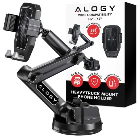 Uchwyt samochodowy na telefon 7.2" do tira busa ciężarówki koparki samochodu Długi 43cm na szybę kokpit Alogy Czarny
