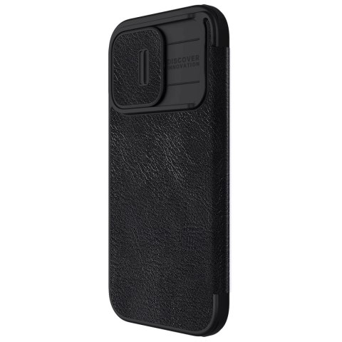Skórzane etui z klapką osłoną aparatu do iPhone 15 Pro Nillkin Qin Pro Leather - czarne