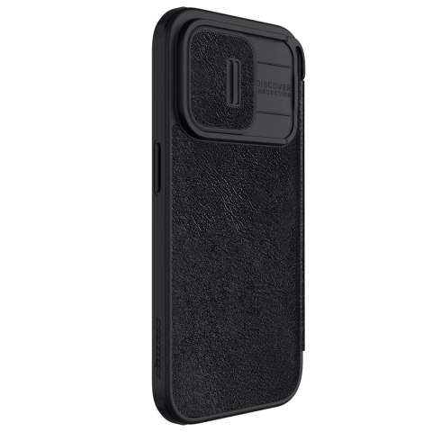Skórzane etui z klapką osłoną aparatu do iPhone 15 Pro Nillkin Qin Pro Leather - czarne