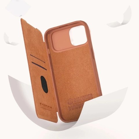 Skórzane etui z klapką osłoną aparatu do iPhone 15 Pro Nillkin Qin Pro Leather - czarne