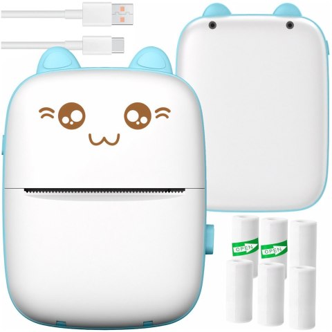 Drukarka termiczna Drukuś z 6 szt. rolkami papieru termicznego dla dzieci Niebieski