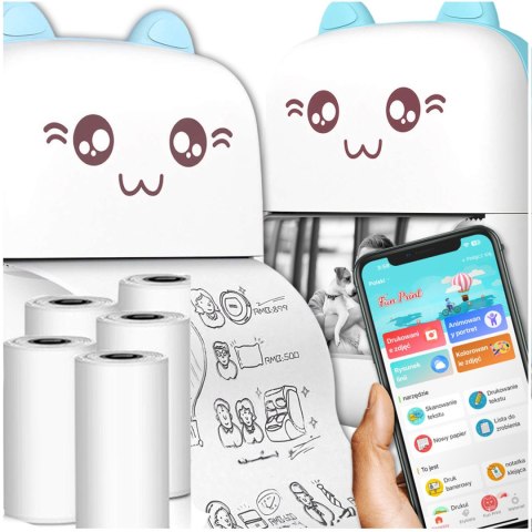 Drukarka termiczna Drukuś z 6 szt. rolkami papieru termicznego dla dzieci Niebieski