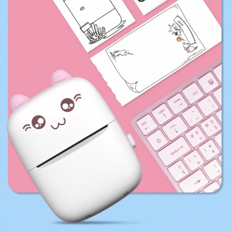 Drukarka termiczna Drukuś z 6 szt. rolkami papieru termicznego dla dzieci Różowy