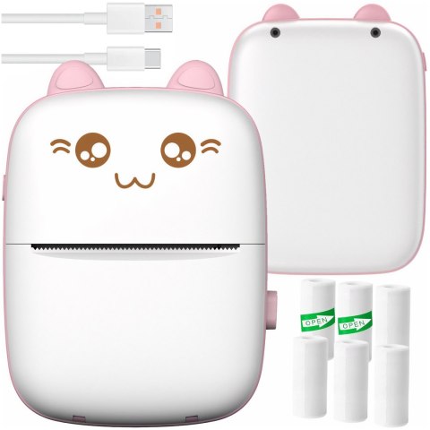 Drukarka termiczna Drukuś z 6 szt. rolkami papieru termicznego dla dzieci Różowy