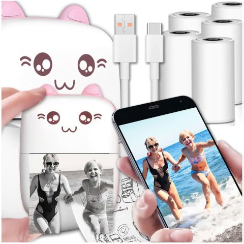 Drukarka termiczna Drukuś z 6 szt. rolkami papieru termicznego dla dzieci Różowy