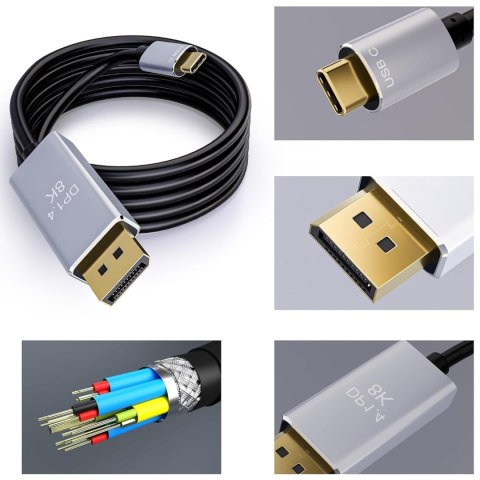 Kabel przewód DisplayPort Display Port USB-C typ-c C DP 1.4 video audio 60Hz 8K 4K 1,8M
