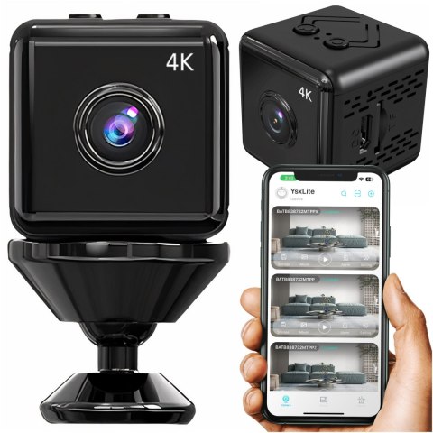 Kamera Panoramiczna Mini Kamerka Cyfrowa szpiegowska niania mikrofon 4K UHD Full HD micro SD Czarna