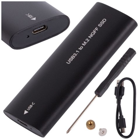 Obudowa adapter dysku kieszeń na dysk SSD NGFF m.2 USB 3.1 USB-C typ-c 2230-2280mm Czarna