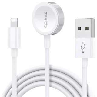 Kabel USB do ładowania 2w1 ładowarka indukcyjna magnetyczna do Apple Watch Przewód do iPhone Lightning Yesido CA70 2.4A 1.2m Bia