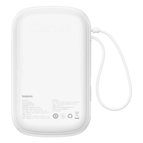 Powerbank Baseus Qpow Pro+ 20000mAh 22.5W z wbudowanym kablem USB-C i wyświetlaczem - biały