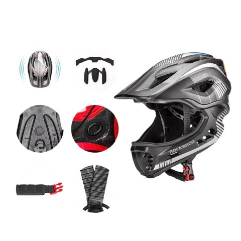 Kask rowerowy Rockbros TT-32SBTG-L dziecięcy z odpinaną szczęką rozmiar L - szary