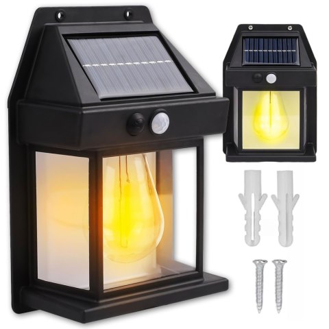 Lampa solarna LED elewacyjna ścienna zewnętrzna Żarówka czujnik ruchu zmierzchu wodoodporna IP65 kinkiet światło retro ogrodowa