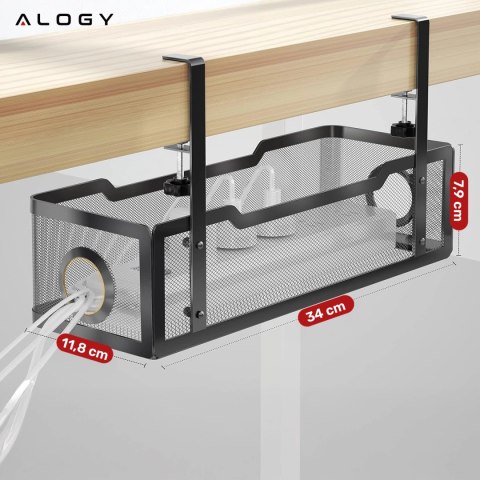 Organizer kabli pod blat półka na kable listwe przewody blat biurko biurkowy metalowy Alogy 34cm Czarny
