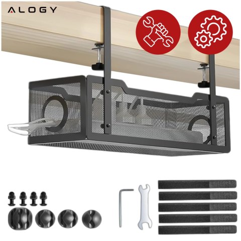 Organizer kabli pod blat półka na kable listwe przewody blat biurko biurkowy metalowy Alogy 34cm Czarny