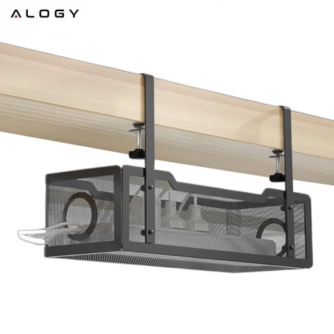 Organizer kabli pod blat półka na kable listwe przewody blat biurko biurkowy metalowy Alogy 34cm Czarny