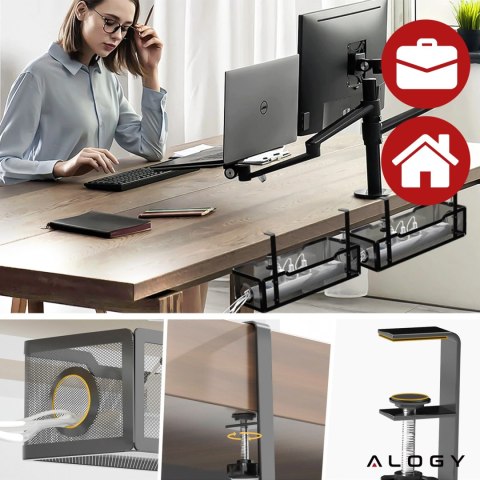 Organizer kabli pod blat półka na kable listwe przewody blat biurko biurkowy metalowy Alogy 34cm Czarny