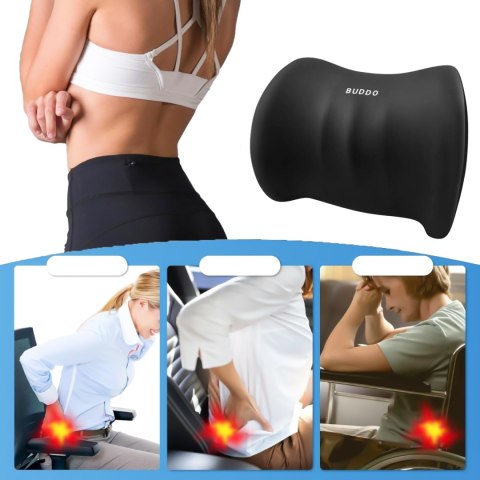 Poduszka samochodowa lędźwiowa wspierająca plecy lędźwia pianka zapamiętująca biurowa Czarna