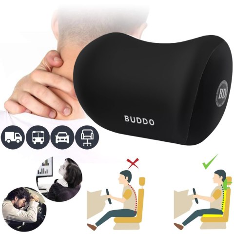Poduszka samochodowa na zagłówek pod szyję podróżna pianka zapamiętująca biurowa na oparcie Czarna
