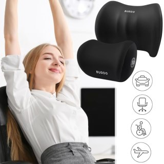 Poduszka samochodowa zestaw 2 poduszek lędźwiowa i na zagłówek wspierająca plecy lędźwia i szyję pianka zapamiętująca Czarna