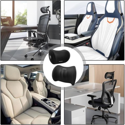 Poduszka samochodowa zestaw 2 poduszek lędźwiowa i na zagłówek wspierająca plecy lędźwia i szyję pianka zapamiętująca Czarna