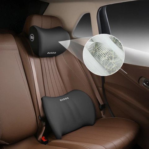 Poduszka samochodowa zestaw 2 poduszek lędźwiowa i na zagłówek wspierająca plecy lędźwia i szyję pianka zapamiętująca Czarna