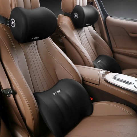 Poduszka samochodowa zestaw 2 poduszek lędźwiowa i na zagłówek wspierająca plecy lędźwia i szyję pianka zapamiętująca Czarna