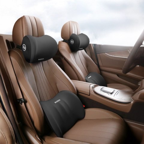 Poduszka samochodowa zestaw 2 poduszek lędźwiowa i na zagłówek wspierająca plecy lędźwia i szyję pianka zapamiętująca Czarna