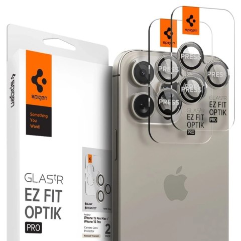 2 x Osłona Aparatu Spigen Optik.TR "Ez Fit" Camera Protector do iPhone 14 Pro / Pro Max / 15 Pro / Pro Max Natural Titanium