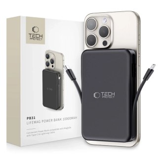 Powerbank magnetyczny z przewodem PB31 Lifemag Magsafe Power Bank 10000 mAh (Typ C + Lightning) Czarny