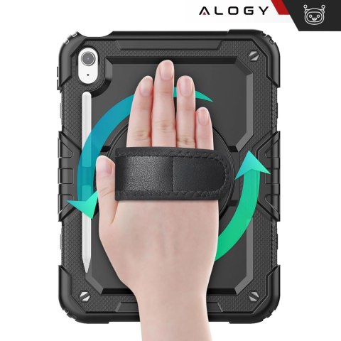 Etui ochronne Alogy Pirate Armor stojak pasek case obudowa do Apple iPad (10 Gen.) 2022 10.9" / iPad 11 A16 (11. Gen.) 2025 Cza