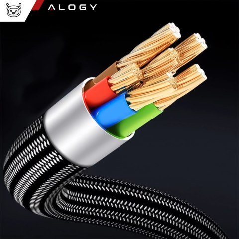 Kabel 200cm USB USB-C mocny szybkie ładowanie 120W Alogy A-C Cable nylonowy przewód Czarny